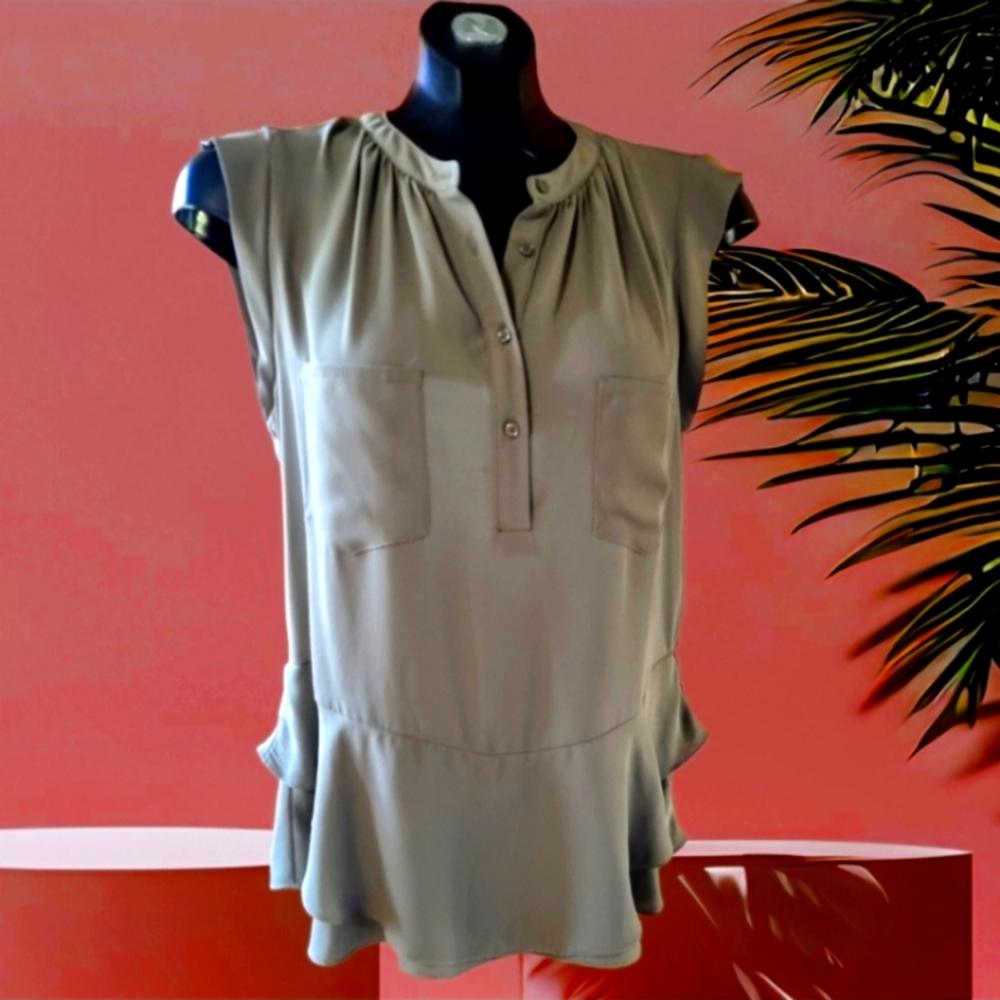 Mossimo Sage GREEN Ruffled Semi-Sheer Blouse Size M